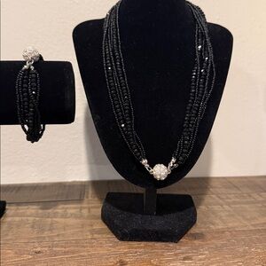 Elegant Black Beaded Necklace and Earring Set